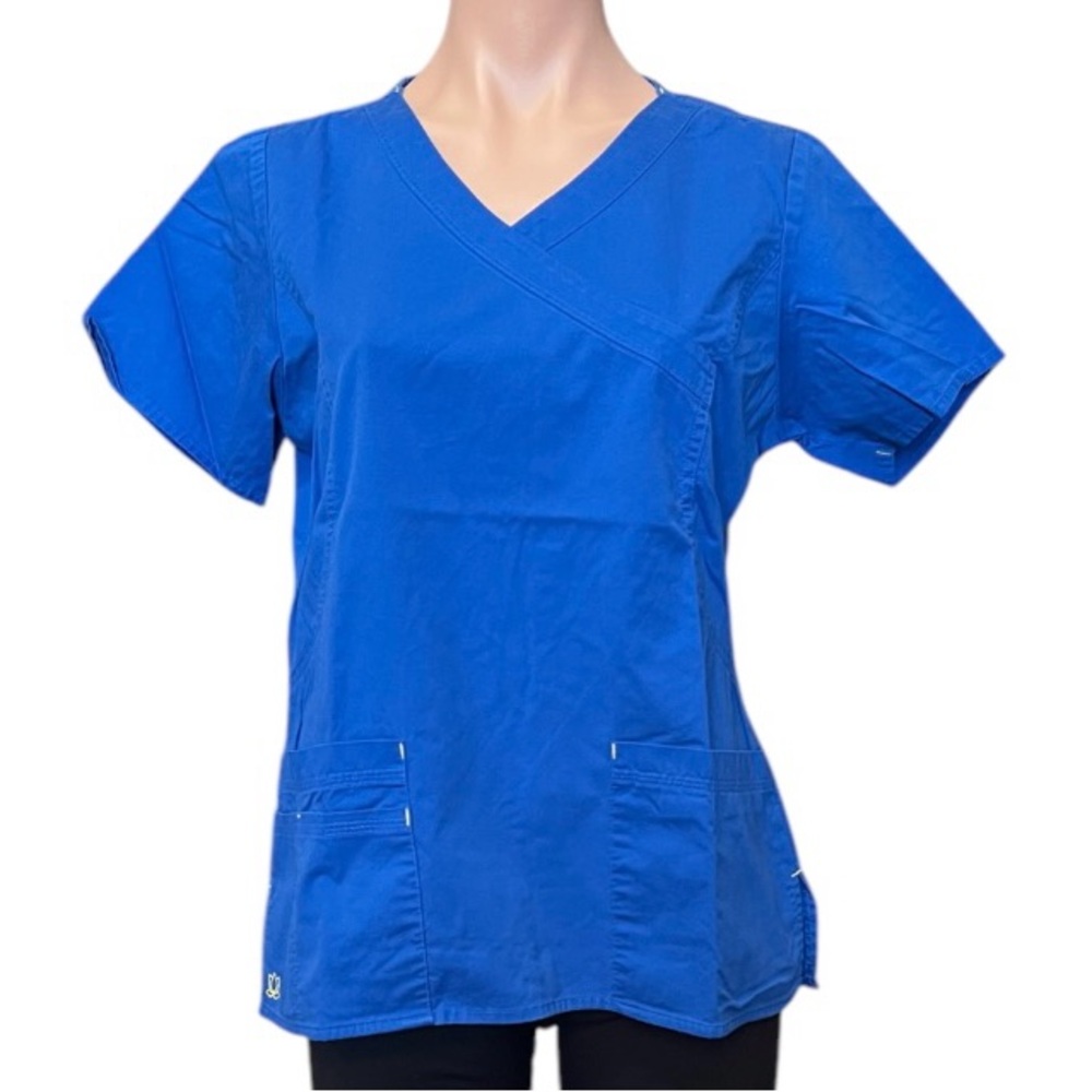 Scrubs Uniform Top Nurses Women's Blue V-Neck Top Preowned Good Condition